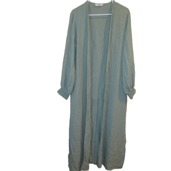 Urban Culture 100% Linen Green Open Cardigan Maxi Duster Jacket Women's sz 12 - Picture 1 of 5